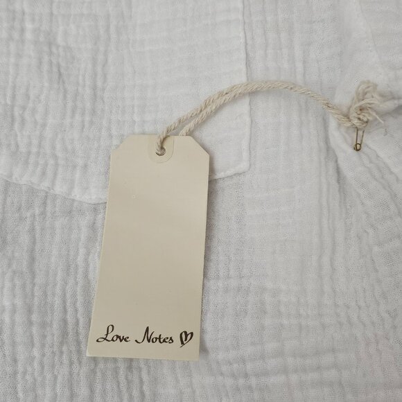 Love Notes New Short Sleeve V Neck Button Front Cotton Gauze Cropped White Top - Picture 4 of 7
